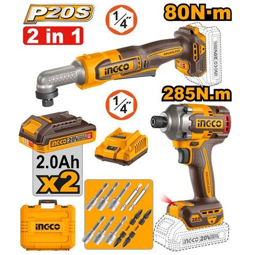 INGCO 2PCS 285NM IMACT DRIVER + 80NM ANGLE IMPACT DRIVER SET COSLI260296 Main image