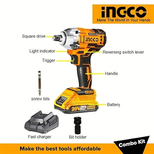 INGCO 20V IMPACT WRENCH 300NM + WORKLIGHT COMBO SET COSLI23011 Secondary image