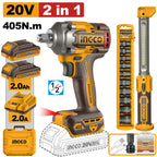 INGCO 20V BL IMPACT WRENCH 405NM + WORKLIGHT COMBO SET COSLI23056