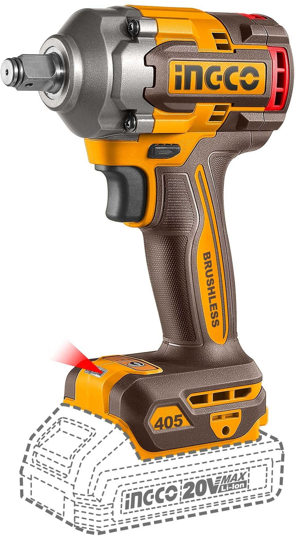 INGCO 20V BL IMPACT WRENCH 405NM + WORKLIGHT COMBO SET COSLI23056 Secondary image