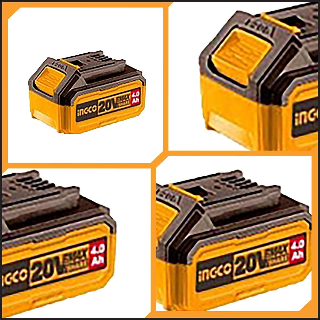 INGCO 20V 6PC BATTERY KIT 4X2.0, 2X4.0, 2 PORT CHARGER + CASE COSLI230701