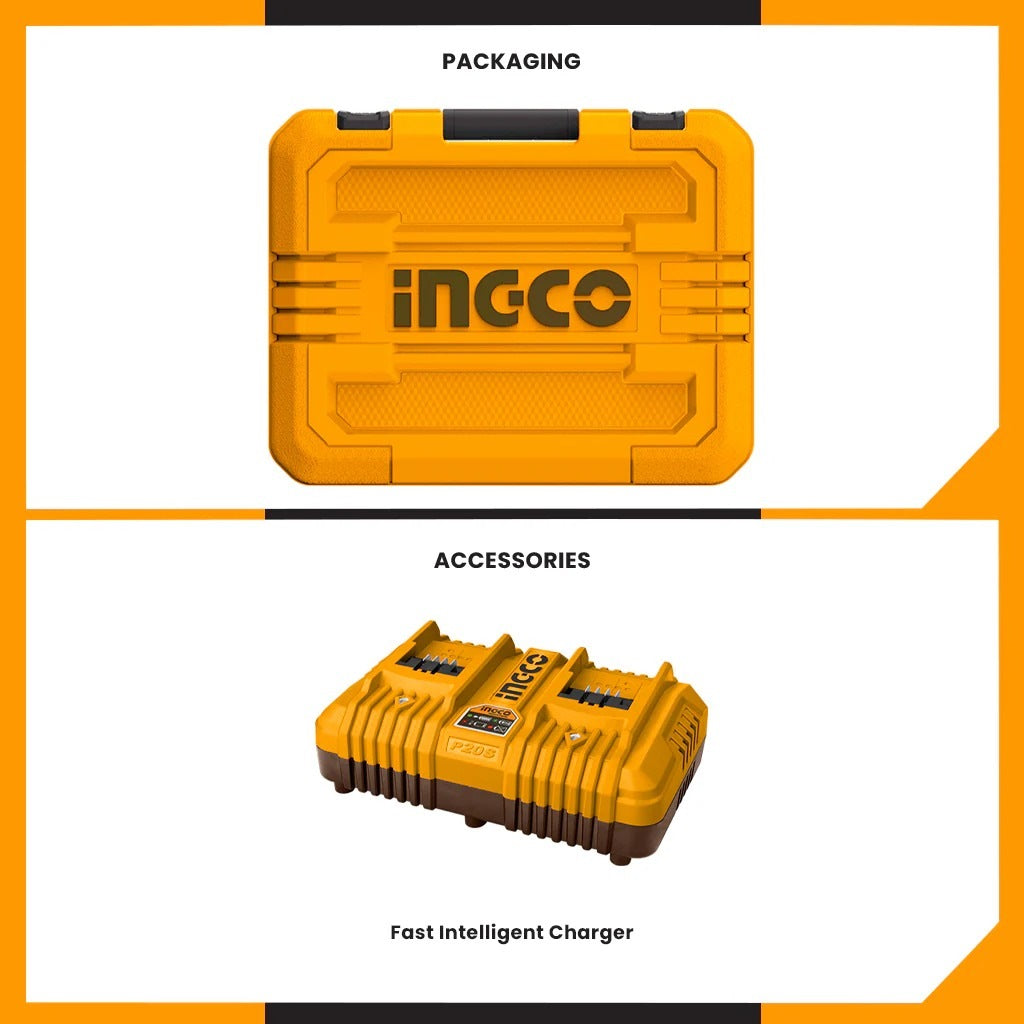 INGCO 20V 6PC BATTERY KIT 4X2.0, 2X4.0, 2 PORT CHARGER + CASE COSLI230701