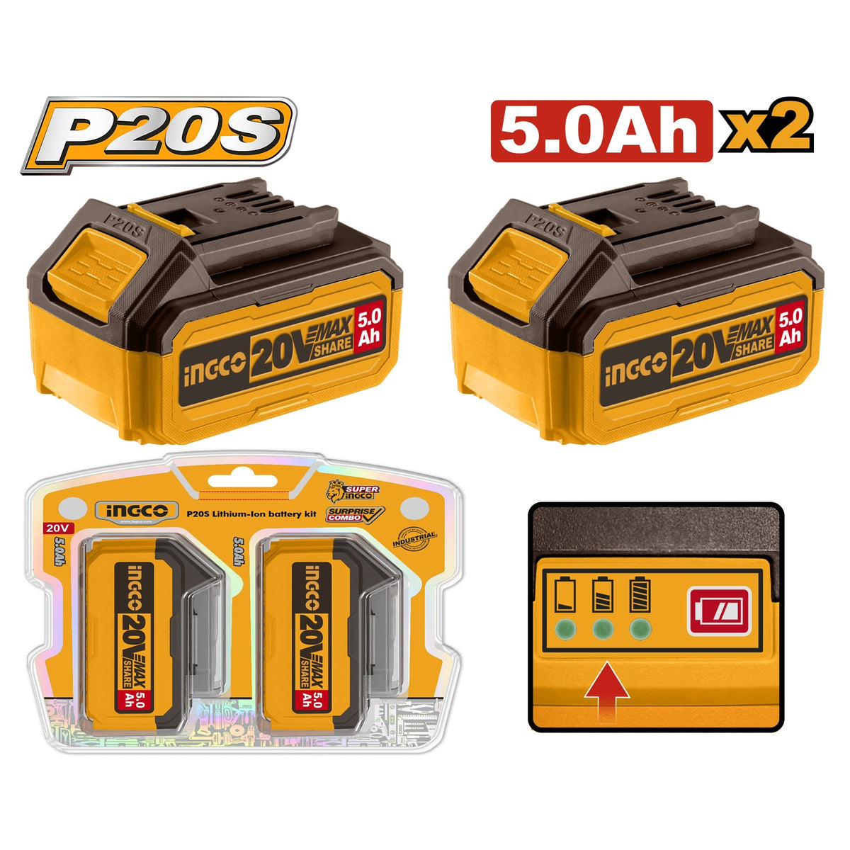INGCO 20V 2PCS 5.0AH BATTERY VALUE PACK COSLI240464