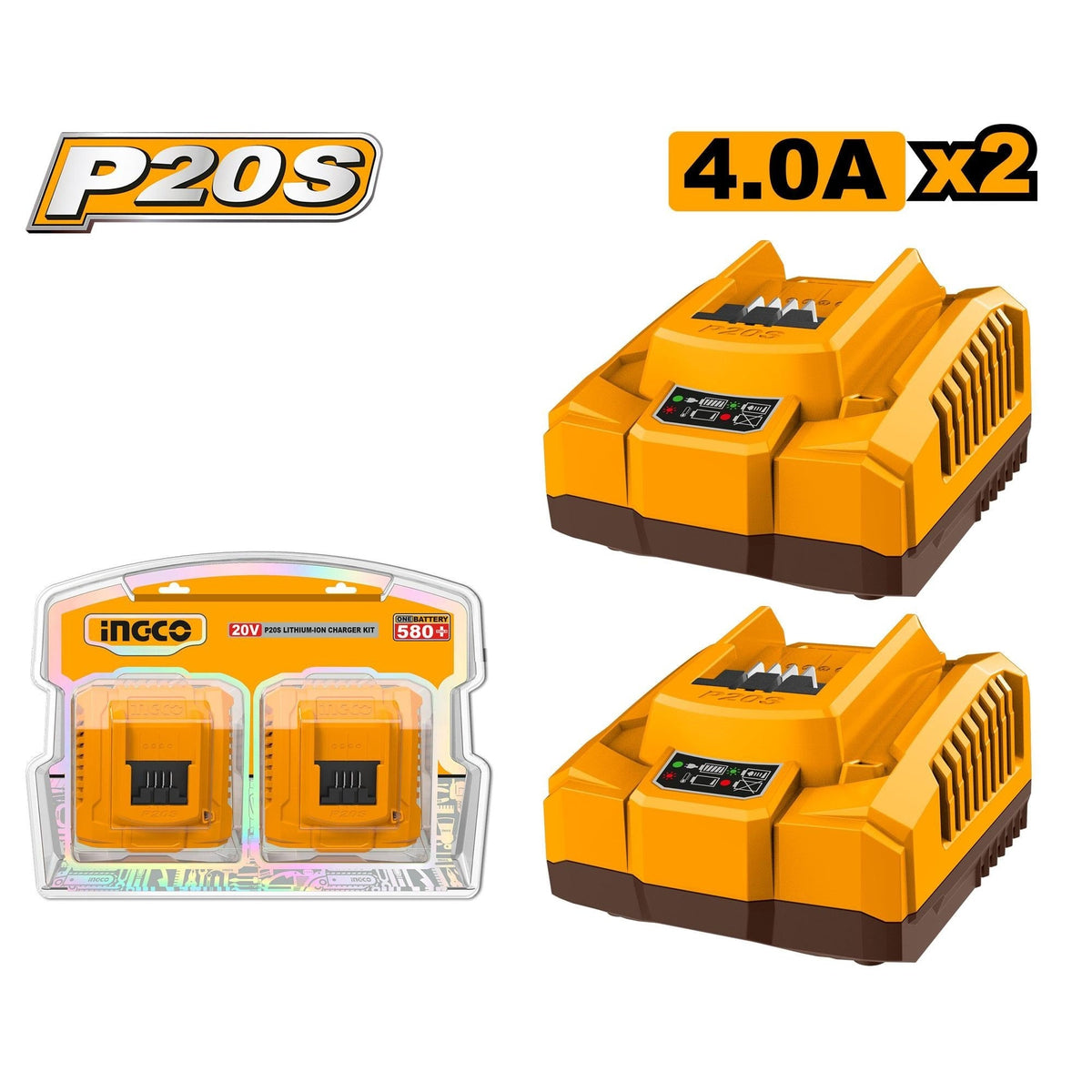 INGCO 20V 2PCS FAST CHARGER 4A VALUE PACK COSLI250388 Main image