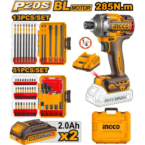 INGCO 285NM IMPACT DRIVER +2 SETS OF DRIVER BITS COMBO COSLI250784 Main image