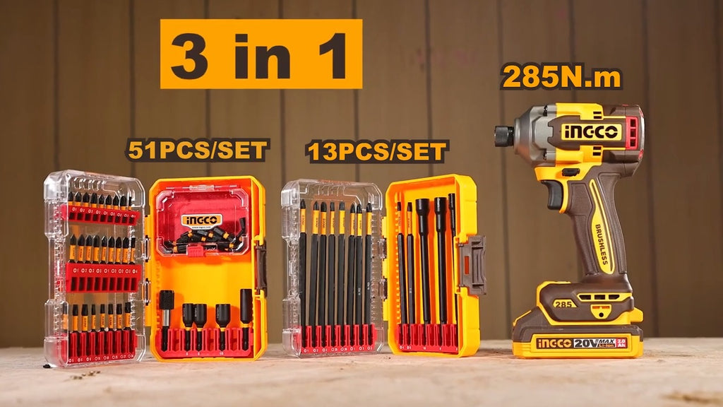 INGCO 285NM IMPACT DRIVER +2 SETS OF DRIVER BITS COMBO COSLI250784