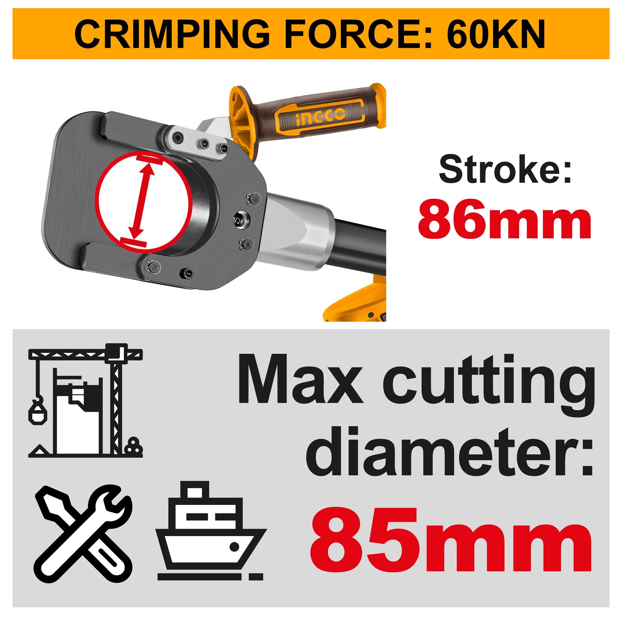 INGCO 20V HYDRAULIC CABLE CUTTER MAX.85MM2, 2X20V 5.0AH+CHARGER CRCLI2005 Secondary image