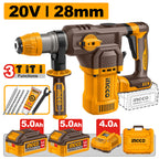 INGCO 20V LI-ION BL ROTARY HAMMER 28MMØ 2X5.0AH CHRG+BITS+CASE CRHLI202862