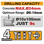 INGCO 42V BL 24MM 4-MODE ROTARY HAMMER 2X2.0AH & CASE CRHLI422482