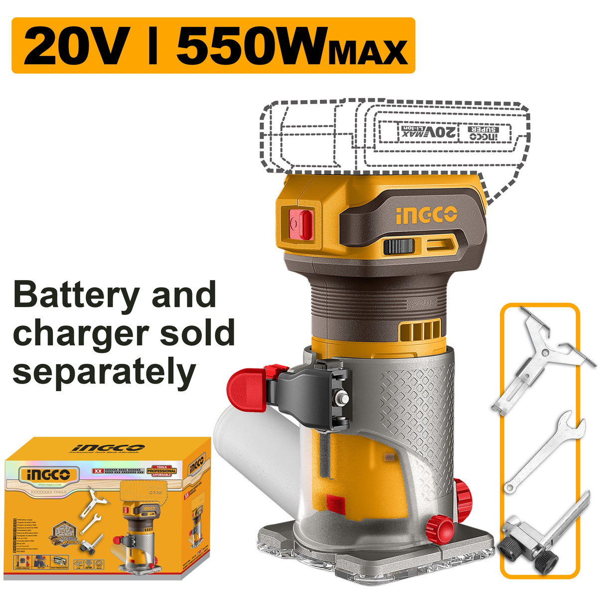 INGCO 20V BL TRIMMER (1/4"&6MM) CRLI3403 (BARE UNIT) Main image