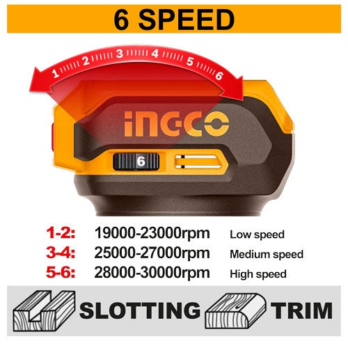 INGCO 20V BL TRIMMER (1/4"&6MM) CRLI3403 (BARE UNIT)
