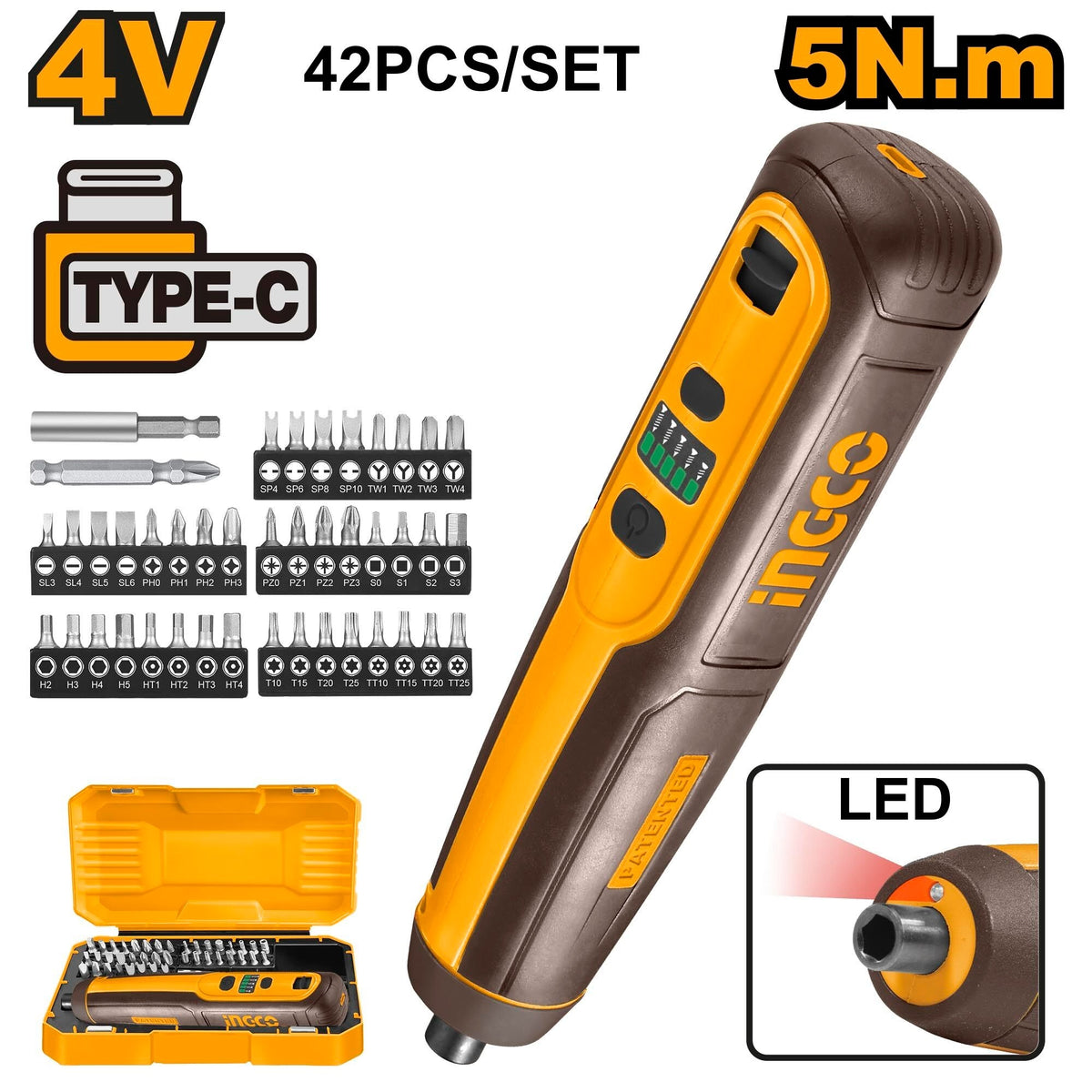 INGCO 4V LI-ION CORDLESS SCREWDRIVER W/43PCS BIT SET CSDLI04062 Main image