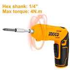 INGCO 4V LI-ION CORDLESS SCREWDRIVER WITH 18 BITS & MAG.HOLDER CSDLI0442 (NO USB CHARGER)