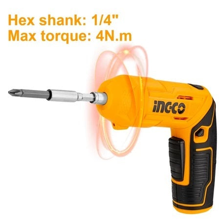 INGCO 4V LI-ION CORDLESS SCREWDRIVER WITH 18 BITS & MAG.HOLDER CSDLI0442 (NO USB CHARGER)