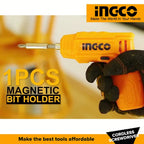 INGCO 4V LI-ION CORDLESS SCREWDRIVER WITH 9 BITS SET (NO USB CHARGER) CSDLI0458