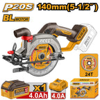 INGCO 20V LI-ION BL CIRCULAR SAW 140MM BLADE 1X4.0 + CHRG CSLI14023