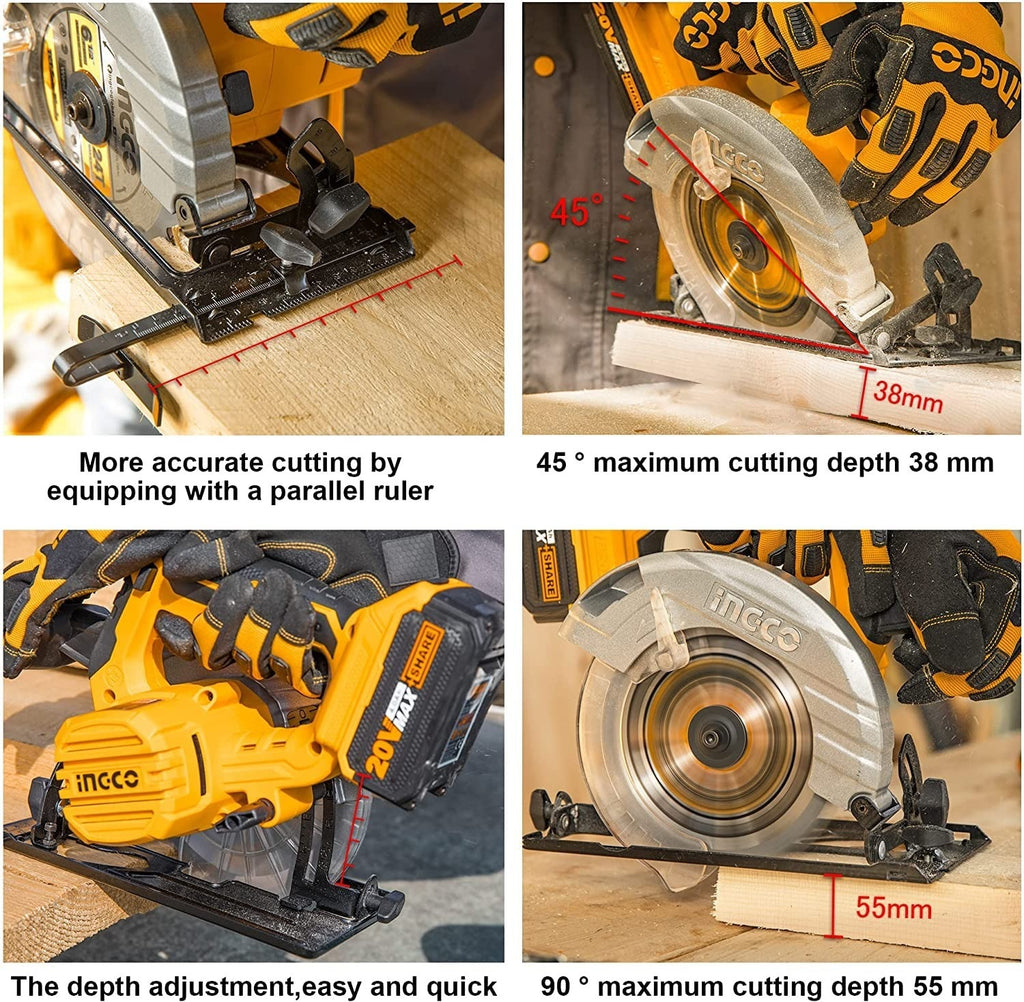 INGCO 20V LI-ION 165MM CIRCULAR SAW, CSLI1651 (BARE UNIT)