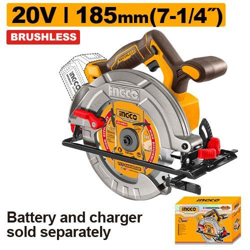 INGCO 20V LI-ION BRUSHLESS CIRCULAR SAW 185MM CSLI1851 (BARE UNIT)