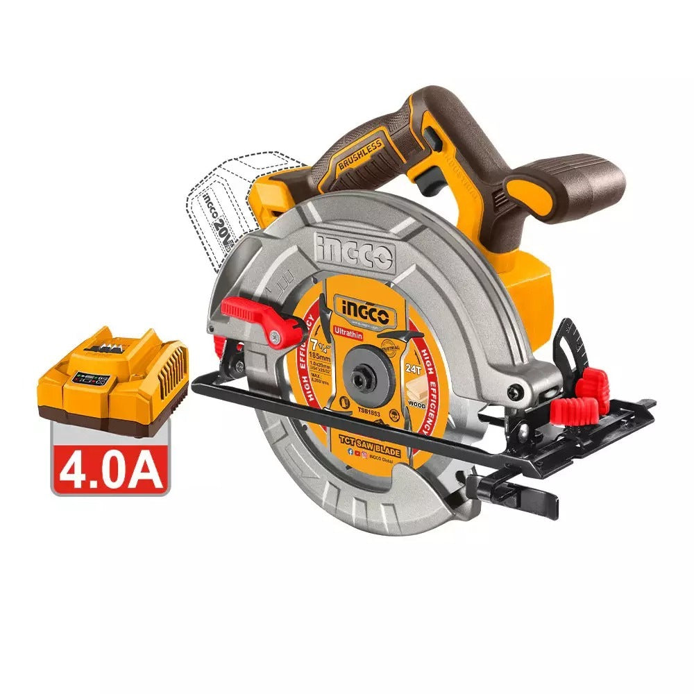 INGCO 20V BRUSHLESS CIRCULAR SAW 185MM 1X5.0AH + CHARGER CSLI18513 Secondary image