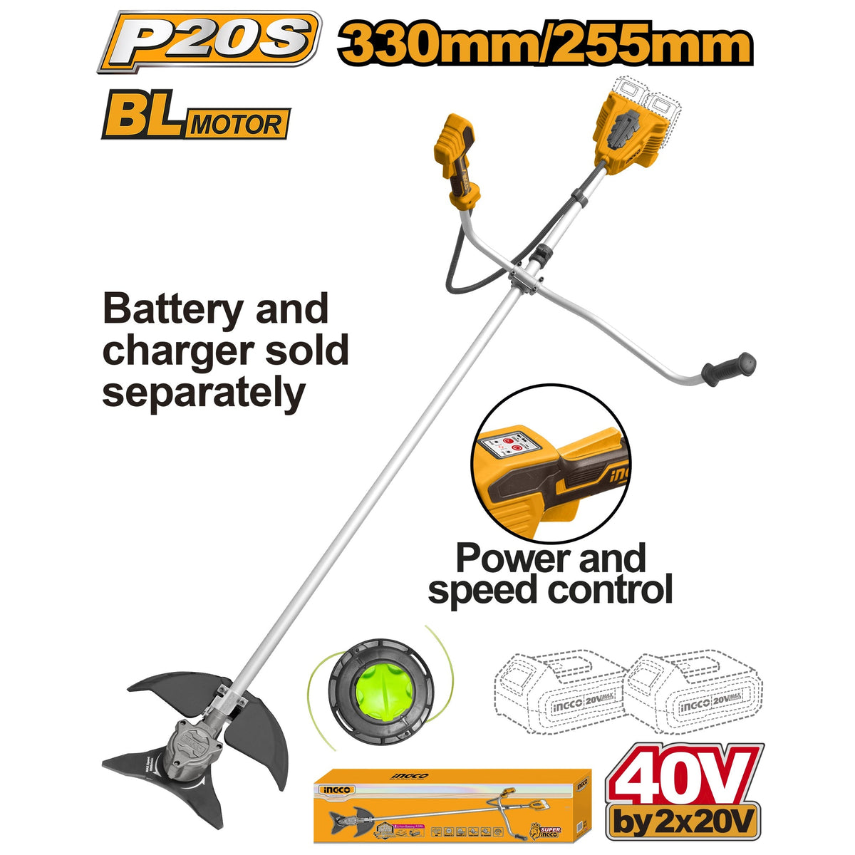 INGCO 20VX2 (40V) STRING TRIMMER & BUSH CUTTER CSTLI20018 (BARE UNIT) Main image