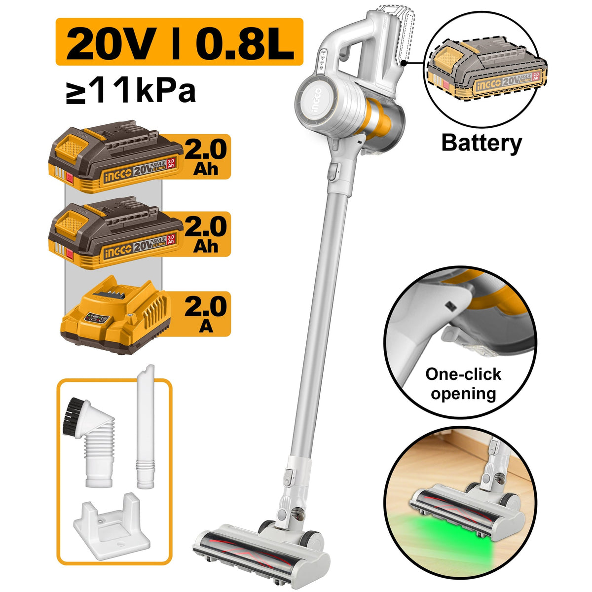 INGCO 20V LI-ION MULTIPLE CYCLONE VACUUM CLEANER 2X2.0AH+CHARGER CVLI20082 Main image