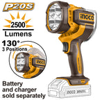 INGCO 20V LI-ION WORK LAMP 22.55W 2500 LUMENS CWLI20885(BARE UNIT)