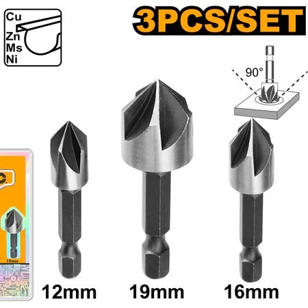 INGCO 3PCS HSS COUNTERSUNK BIT SET 12, 16 & 19MM DBCS0031 Secondary image