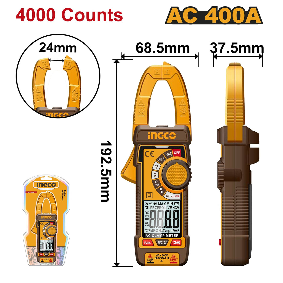 INGCO DIGITAL AC 400A CLAMP METER DCM62001 Main image