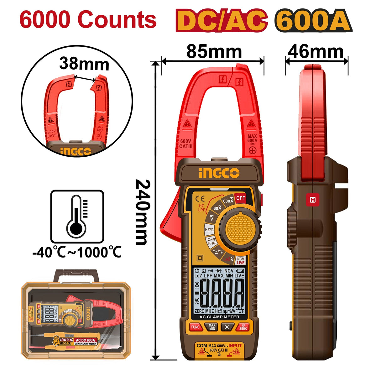 INGCO DIGITAL DC/AC 600A CLAMP METER DCM66002 Main image