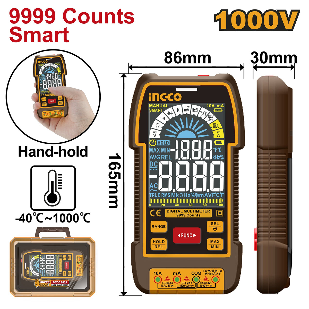 INGCO DIGITAL MULTIMETER 1000V 9999 COUNT SMART DM110004 Main image