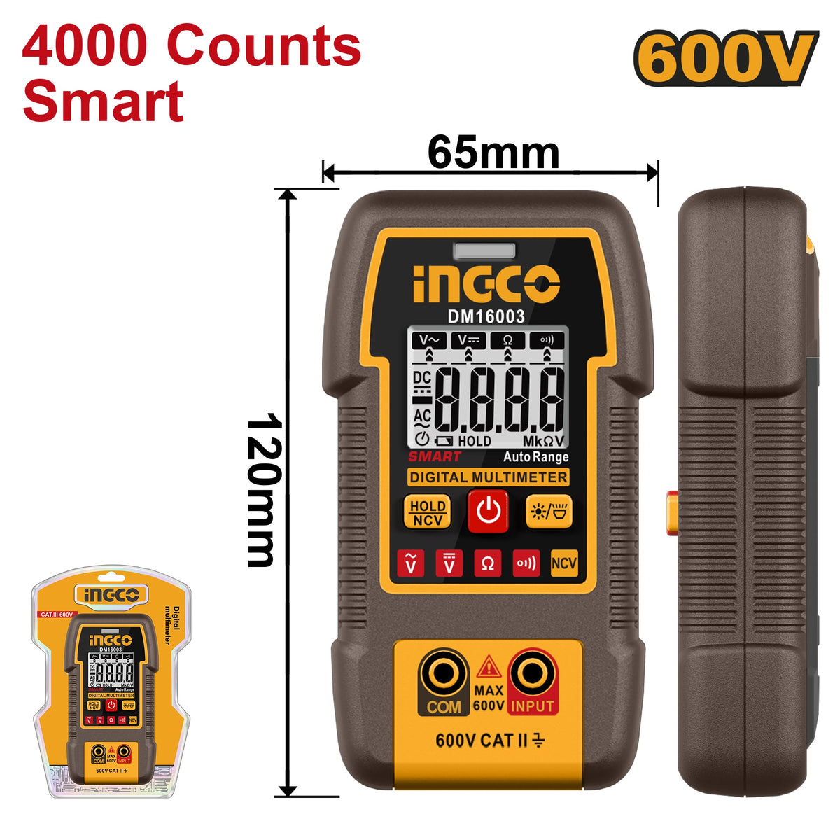 INGCO DIGITAL MULTIMETER 600V 4000 COUNT SMART FUNCTION DM16003 Main image