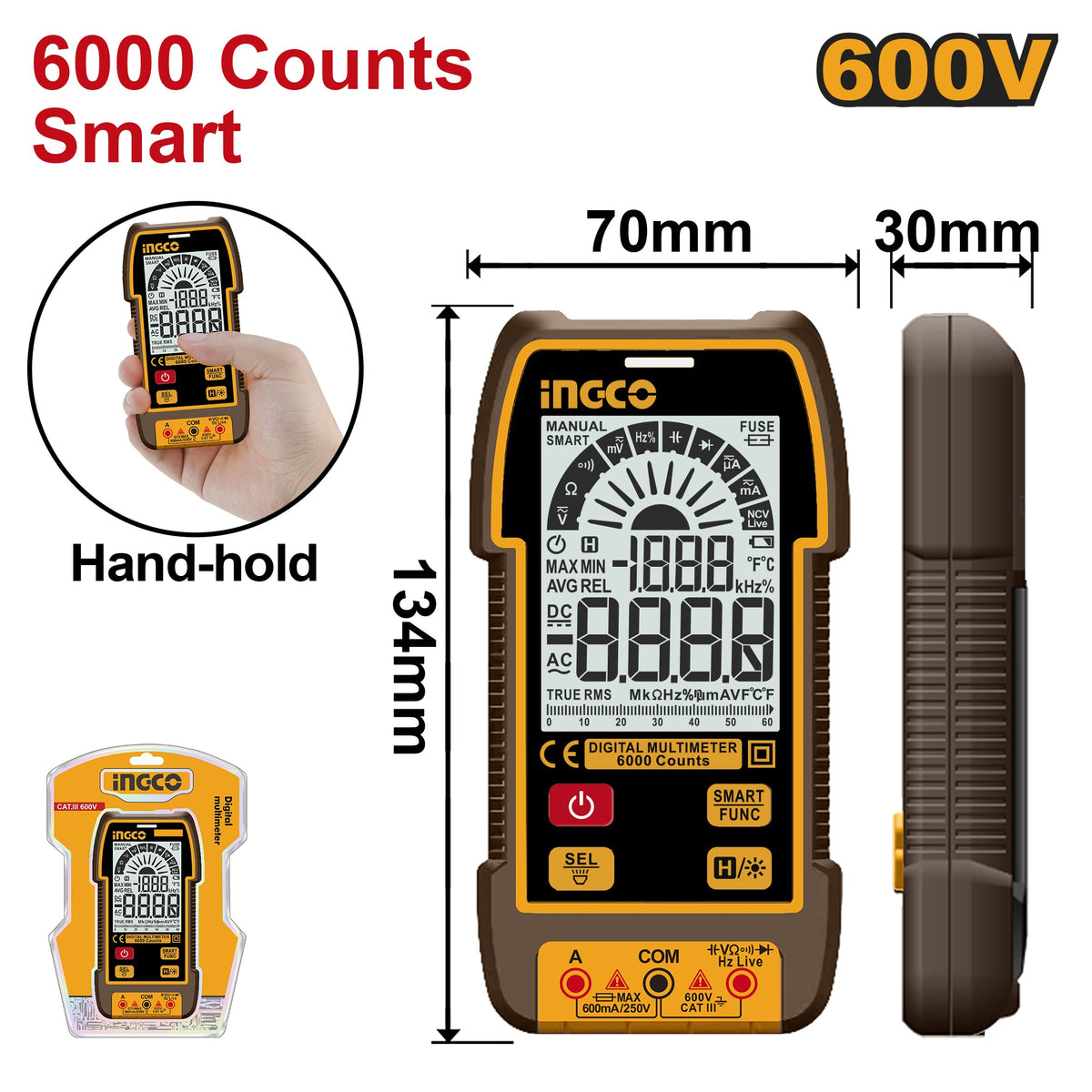 INGCO DIGITAL MULTIMETER 600V 6000 COUNT SMART DM16004 Main image