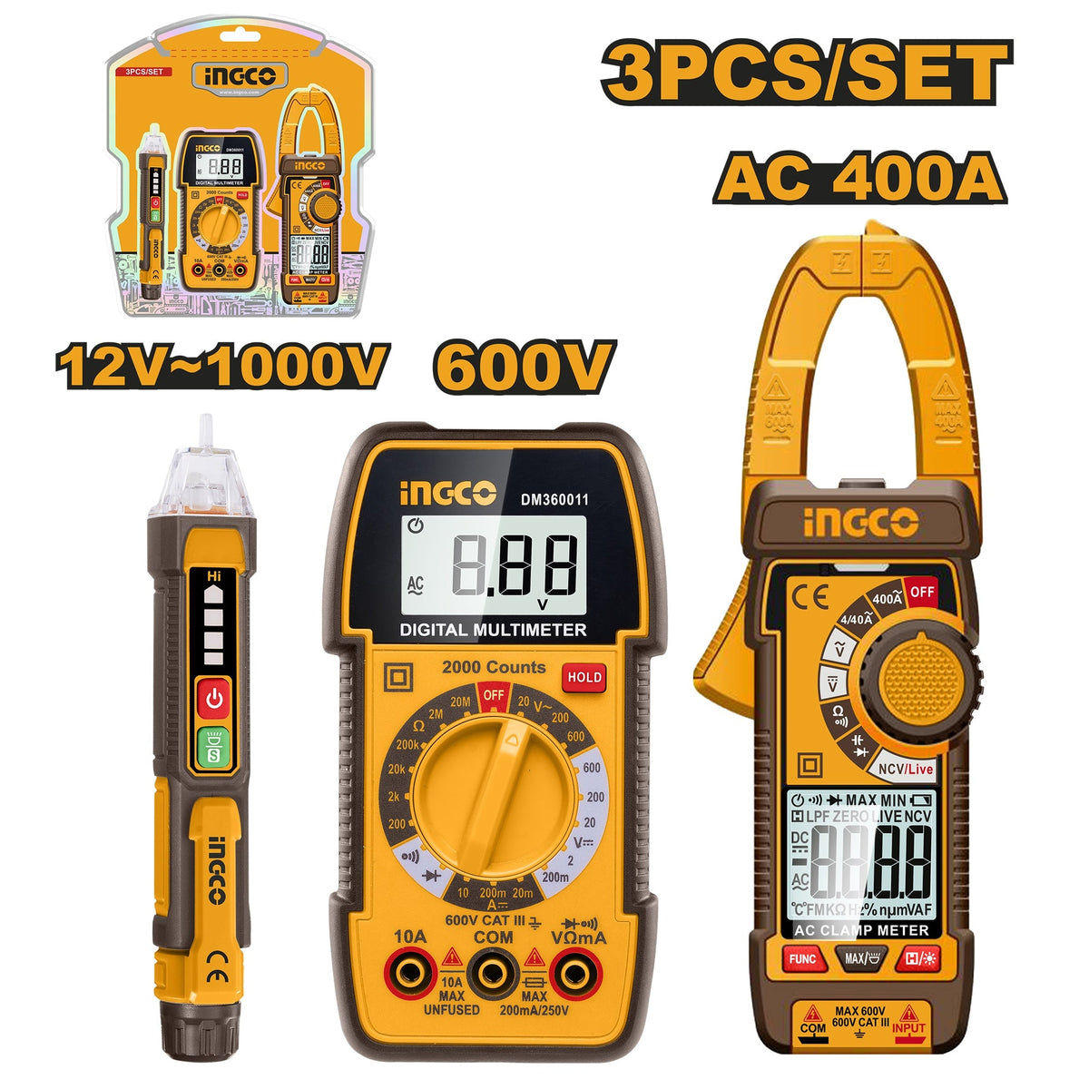 INGCO 3PCS DM360011+DCM62001+VD100091 ELECTRICAL TEST KIT DM3069 Main image