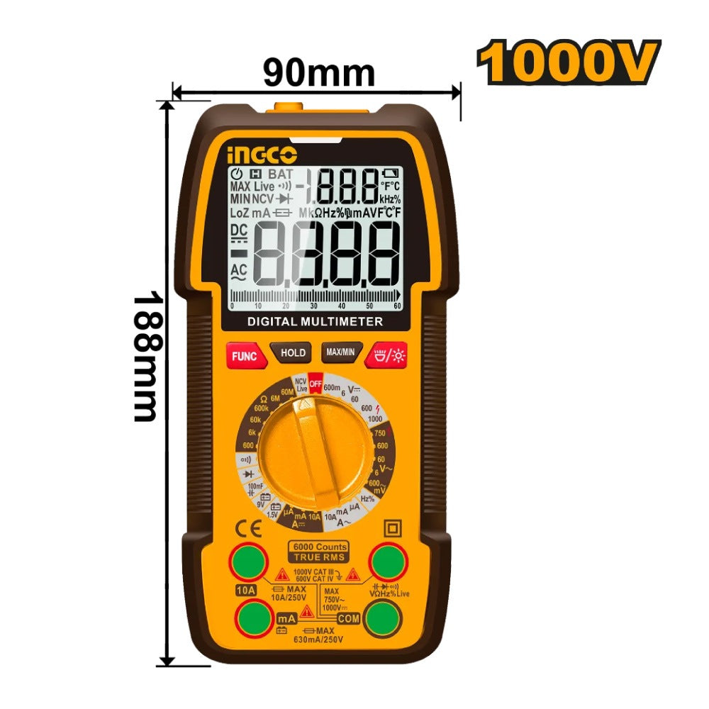 INGCO DIGITAL MULTIMETER 1000V 6000 COUNT MANUAL RANGED DM310002 Secondary image