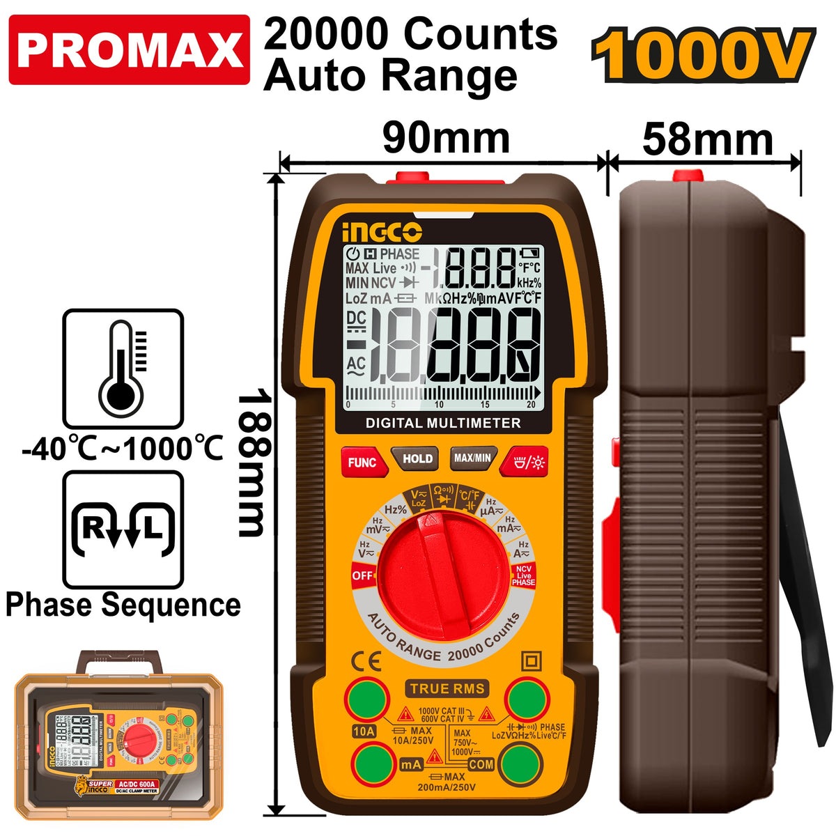 INGCO DIGITAL MULTIMETER 1000V 20000 COUNT AUTO RANGE DM410003^ Main image