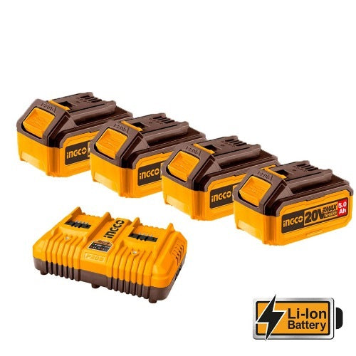 INGCO 20V POWER SOURCE KIT 4 X 5.0AH + DUAL PORT CHARGER & CASE FBCLI20245 Secondary image