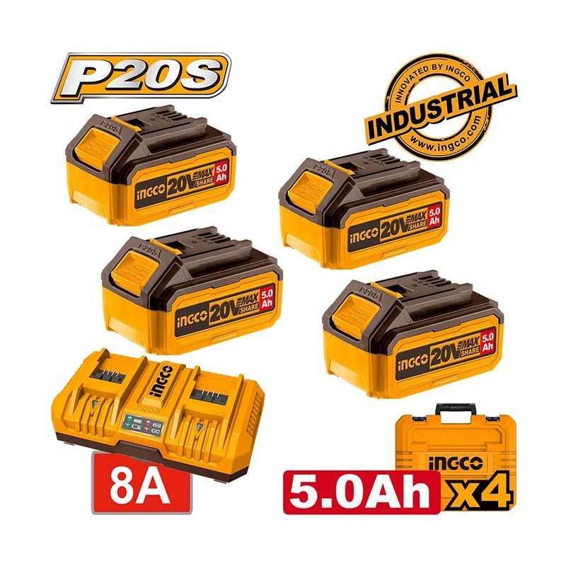 INGCO 20V POWER SOURCE KIT 4X 5.0AH+8A DUAL PORT CHARGER & CASE FBCLI20285 Secondary image