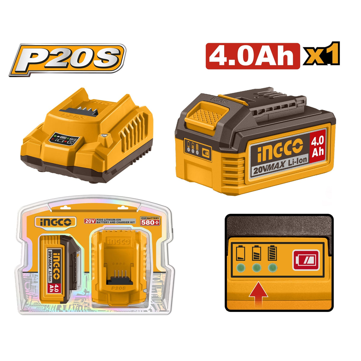 INGCO 20V 1X4.0AH BATTERY + 2A CHARGER SET FBCPK1012 Main image