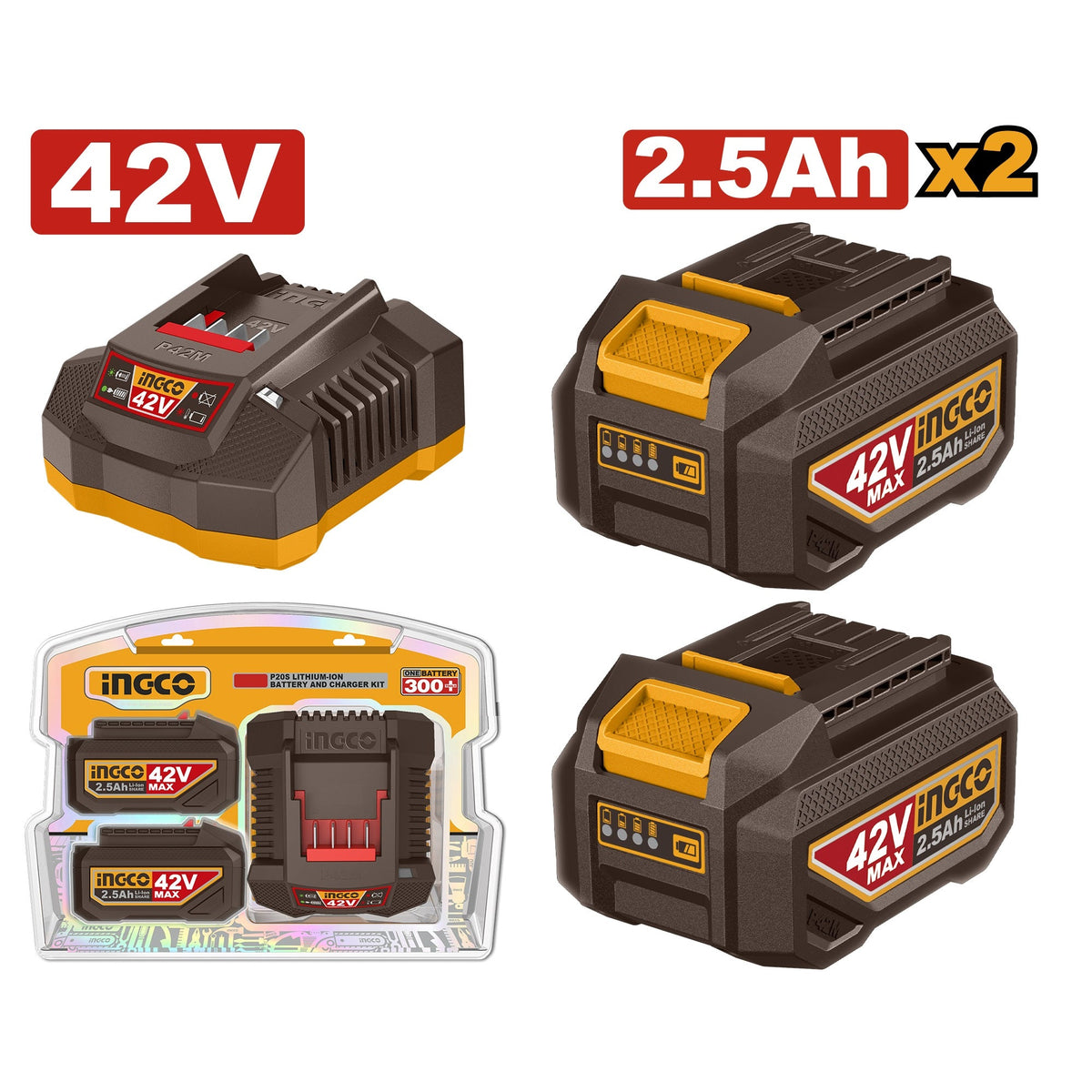 INGCO 42V 2X2.5AH+CHARGER BATTERY KIT FBCPM25221 Main image