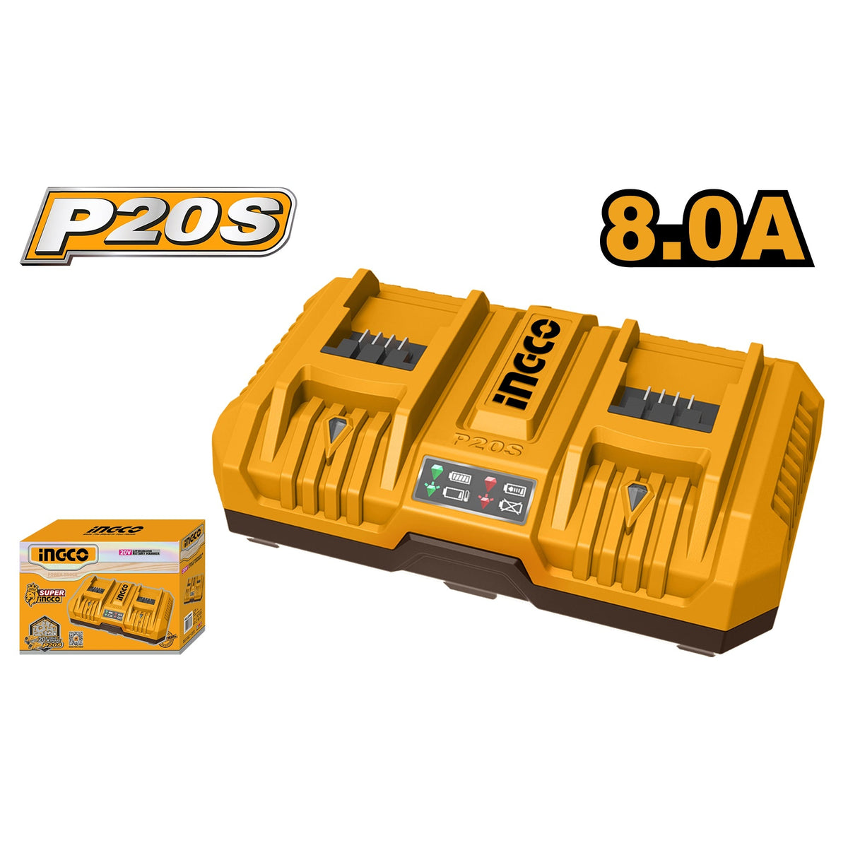 INGCO 20V LI-ION FAST INTELLIGENT DUAL PORT CHARGER 8A FCLI2082