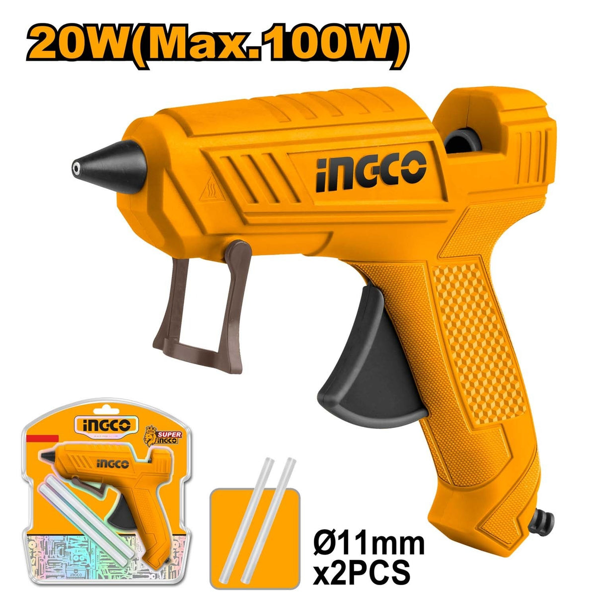 INGCO ELECTRIC GLUE GUN 20W WITH 2PCS 150MM GLUE STICK GG148 Main image