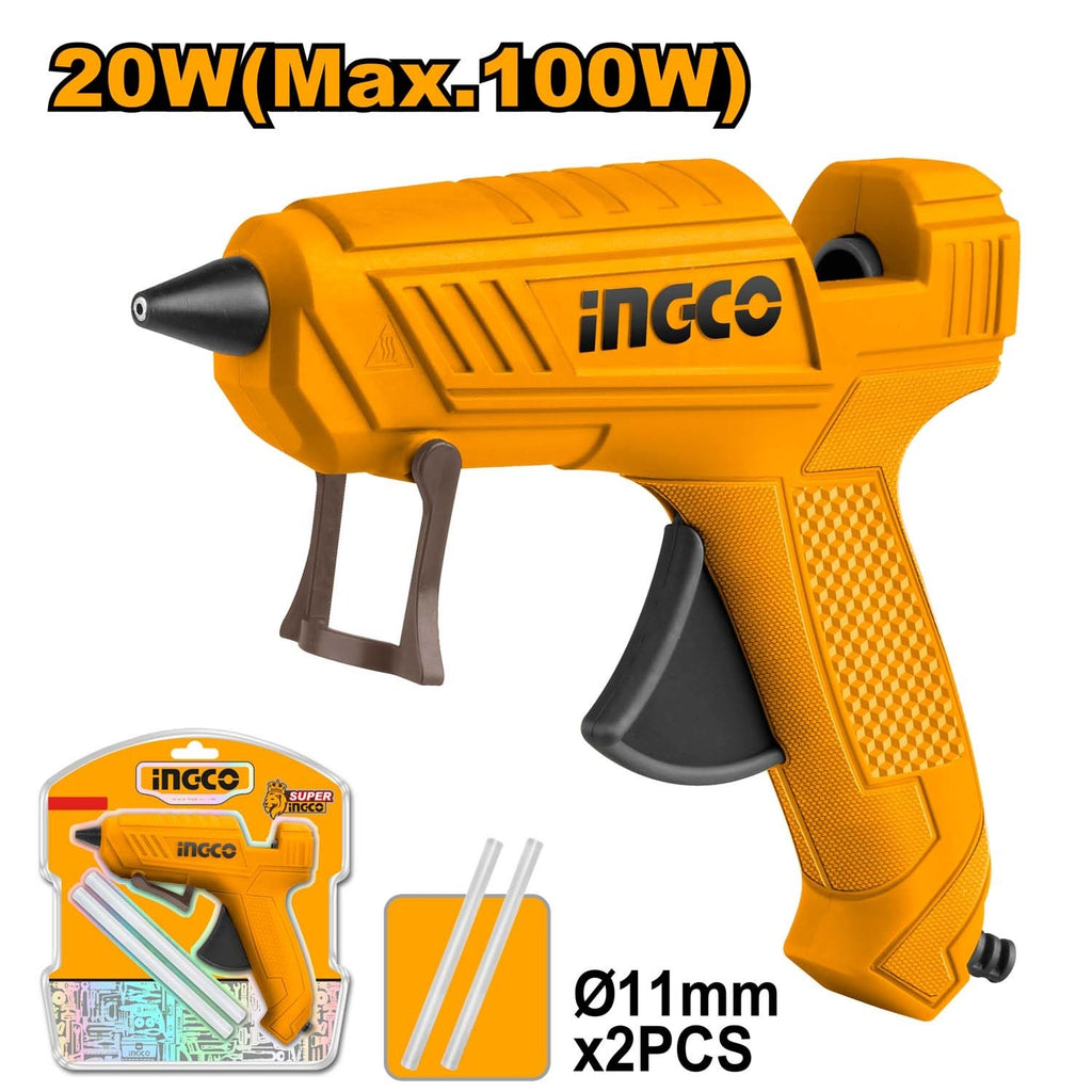 INGCO ELECTRIC GLUE GUN 20W WITH 2PCS 150MM GLUE STICK GG148