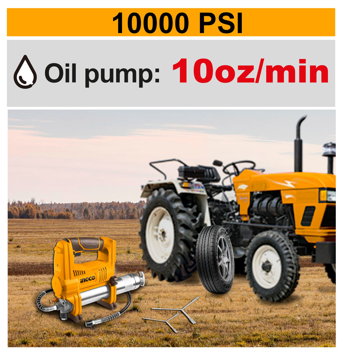 INGCO 20V LI-ION CORDLESS GREASE GUN 10,000 PSI, GGLI2010 (BARE UNIT)