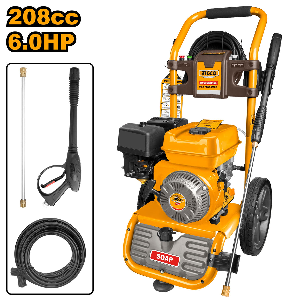 INGCO 6HP GASOLINE ENGINE HIGH PRESSURE WASHER 3100PSI, FLOW 8.7L GHPW2003 Main image