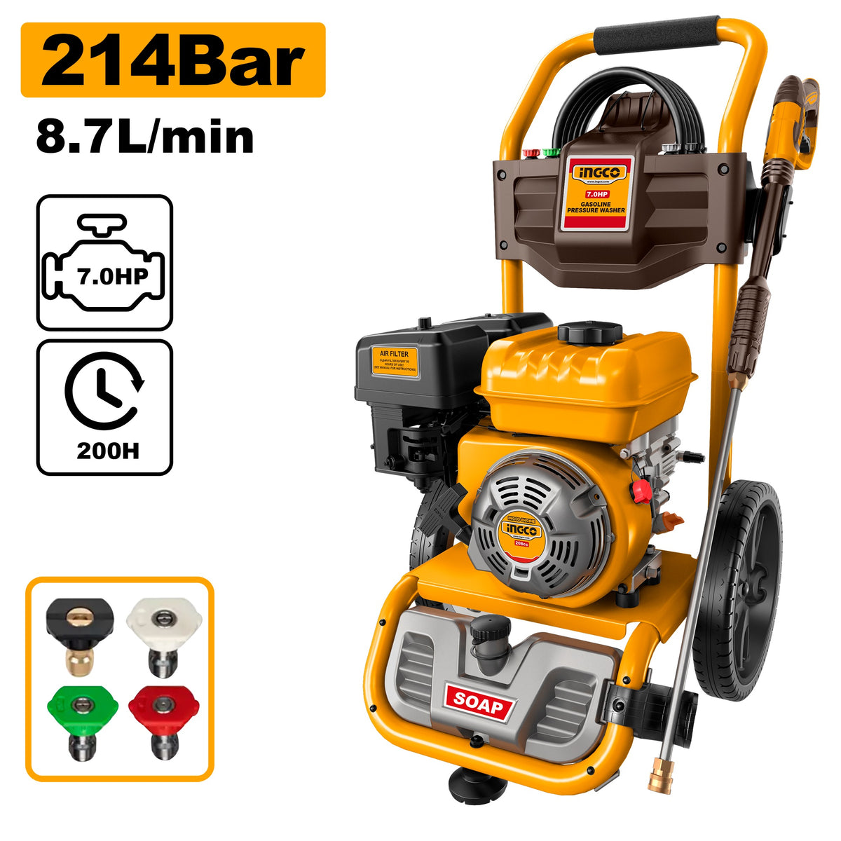 INGCO 7HP GASOLINE ENGINE HIGH PRESSURE WASHER 3100PSI, FLOW 8.7L GHPW2006 Main image