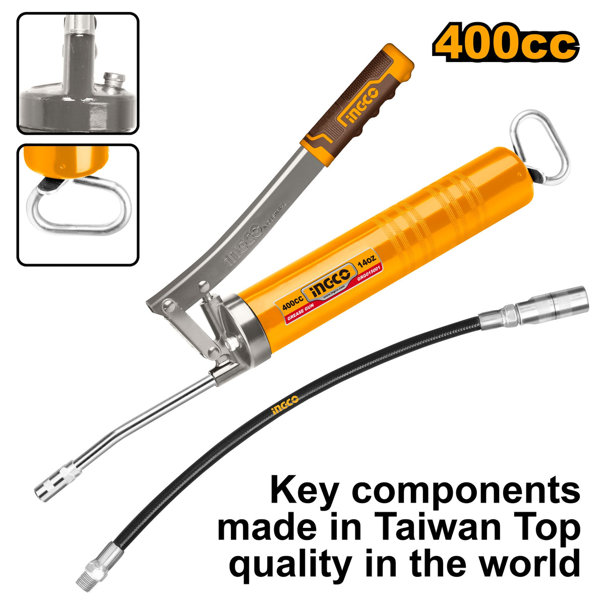 INGCO GREASE GUN 400CC + 1X12" FLEX GREASE HOSE GRG015001 Main image