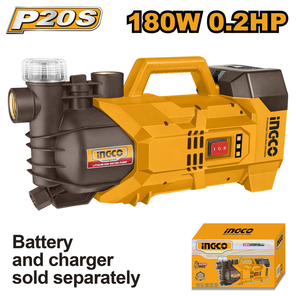 INGCO 20V LI-ION WATER PUMP MAX HEAD 22M MAX FLOW 47L/MIN GWPLI201801 (BARE UNIT)