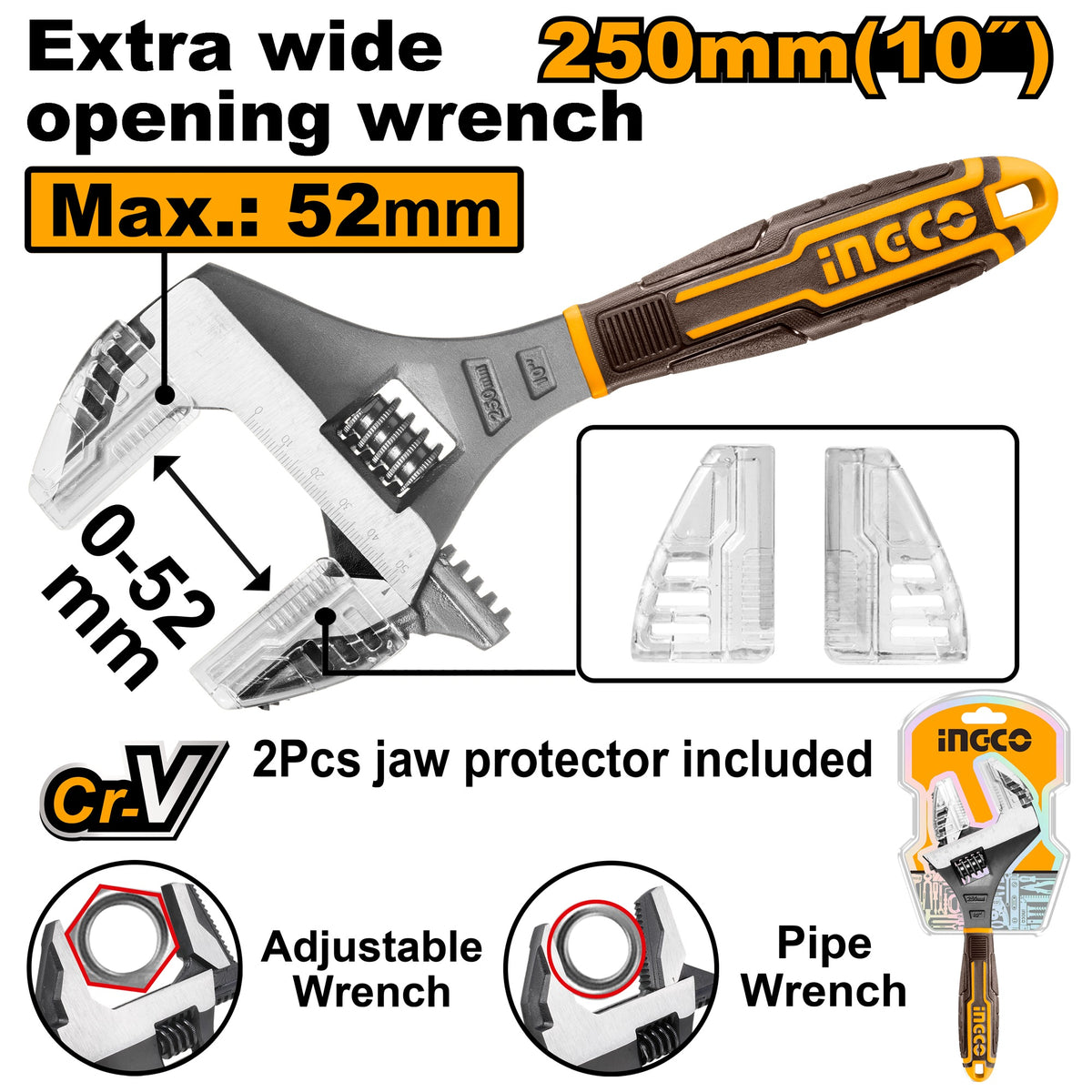 INGCO 2 IN 1 ADJUSTABLE WRENCH 10" HADWG0810 Main image