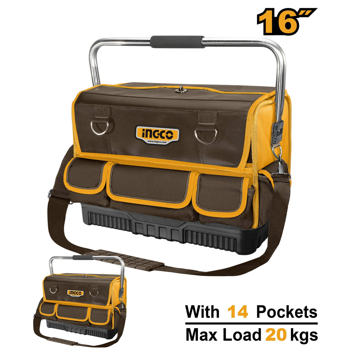 INGCO 16 INCH INDUSTRIAL GRADE 14 POCKETS TOOL BAG 420X240X330MM HTBGL05 Main image
