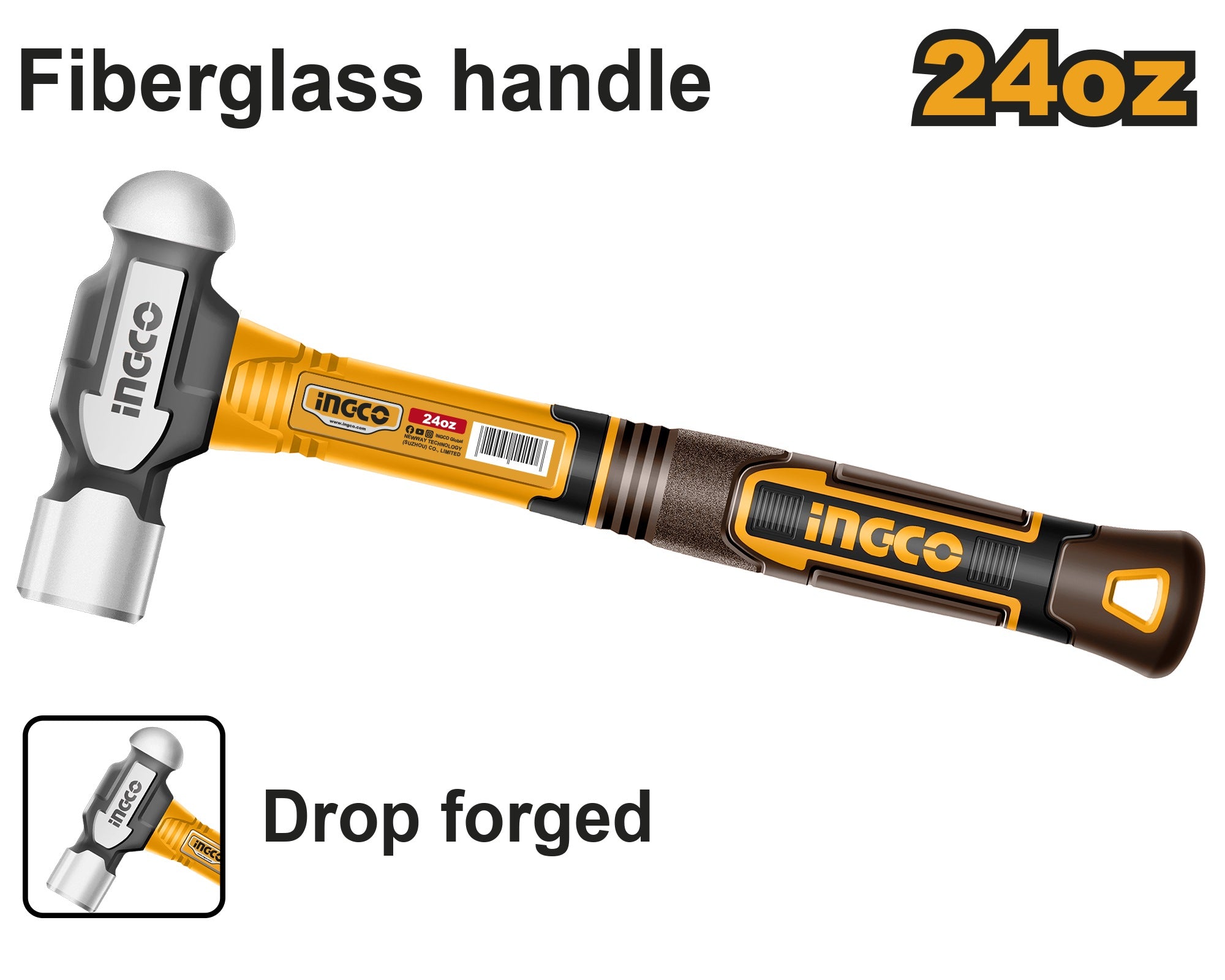 INGCO BALL PEIN HAMMER FIBERGLASS HANDLE Secondary image